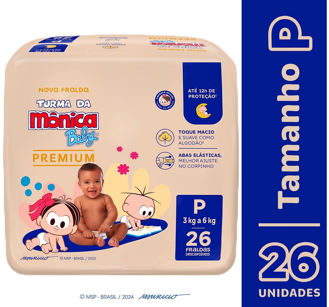 Turma da Mônica Baby Premium Jumbo P 26 Unidades
