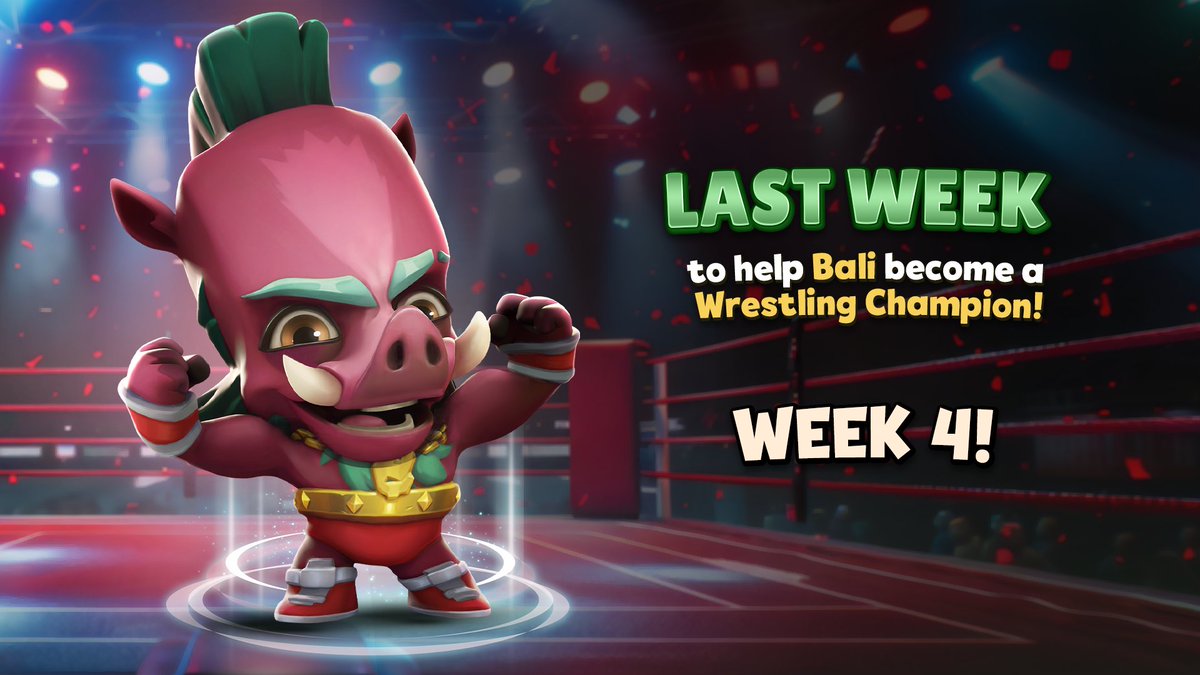 Hello Zoobsters!

It is week 4 - and the last week - of our Wrestling Champion challenge! Let's help Bali become a Wrestling Champion! 🏆

This week the task is to Perform the Piledrive 30x 🐗
*The Piledrive is Bali's 3 hit of his attack combo.

Go, go, go!
See you at the Zoo 🐾