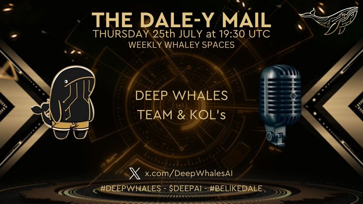DeepBot_'s tweet photo. Hello Whales,

Dale is well and truly establishing himself as a very strong mascot for Deep Whales AI, so it was only right to give him a place to talk to friends.

Join us on Thursday 25th July at 19:30 UTC as we are joined by the Deep Whales team and some of the fantastic KOLs we have onboard.

Get to know those who are on the journey with you.

#DEEPWHALES $DEEPAI #BELIKEDALE