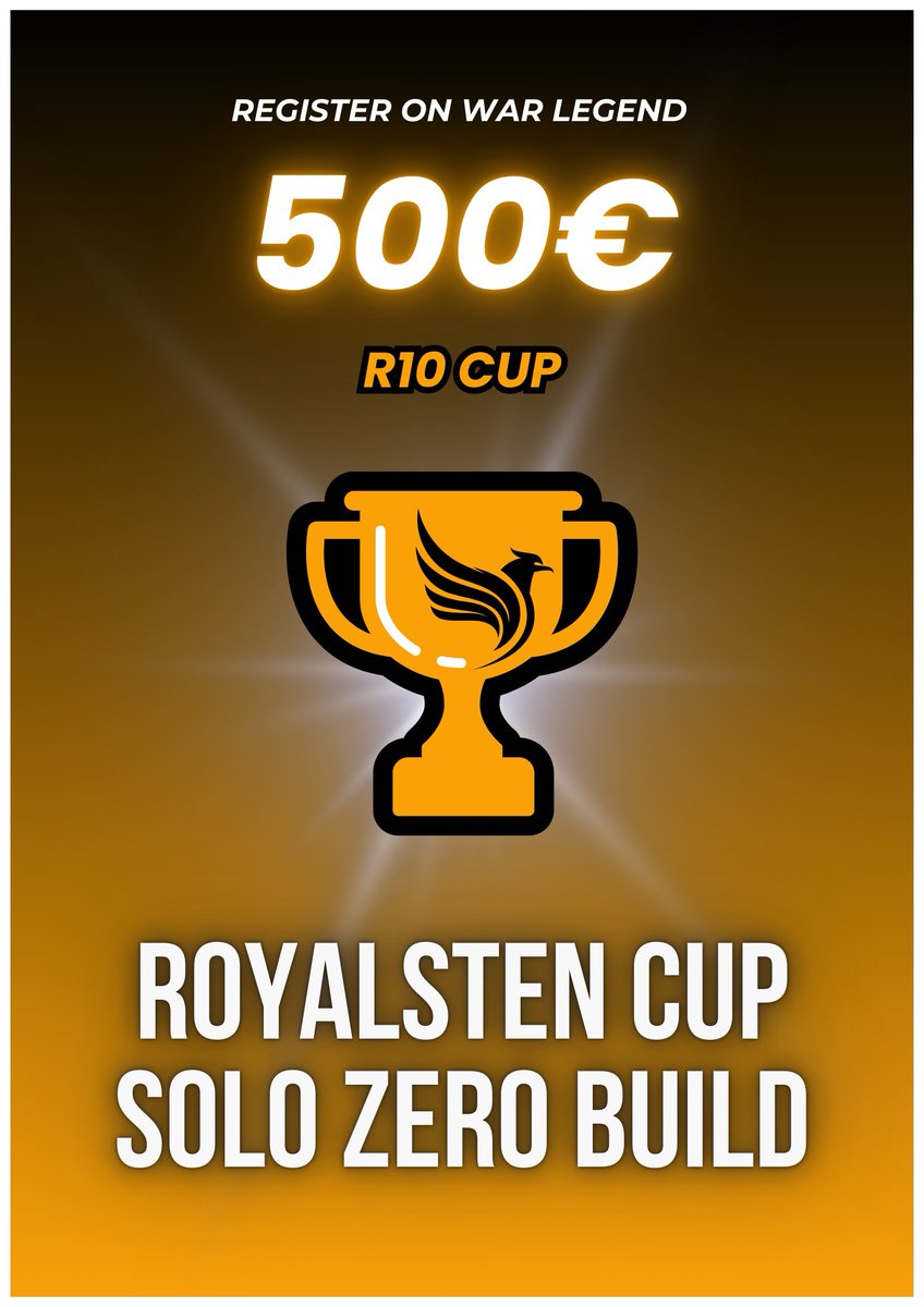 We're delighted to announce the R10 Cup with €500 up for grabs in Solo Zero Build (Tournament Settings) ! 💸🏆

To register : beta.wls.gg/WarLegend/even…

Broadcast : twitch.tv/r10corleone