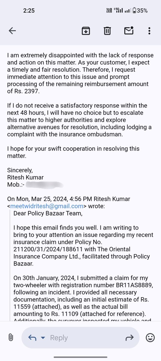 meetwidritesh's tweet photo. @policybazaar I've tried reaching out multiple times via email, chat, and calls regarding my claim, but no resolution has been provided yet. This ongoing issue is extremely frustrating. Please assist urgently. https://t.co/bVKtg0MheK