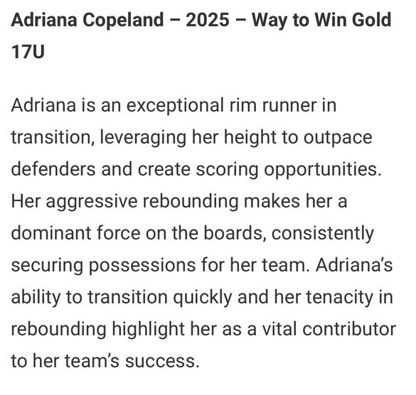 Adriana Copeland (@acopeland_) on Twitter photo Thank you for the write up <a href="/JrAllStarBB/">Jr. All-Star Girls Basketball</a>!!
Next up chicago💪🏼 <a href="/W2WBasketball/">The Way to Win Basketball</a> Thank you for the write up <a href="/JrAllStarBB/">Jr. All-Star Girls Basketball</a>!!
Next up chicago💪🏼 <a href="/W2WBasketball/">The Way to Win Basketball</a>