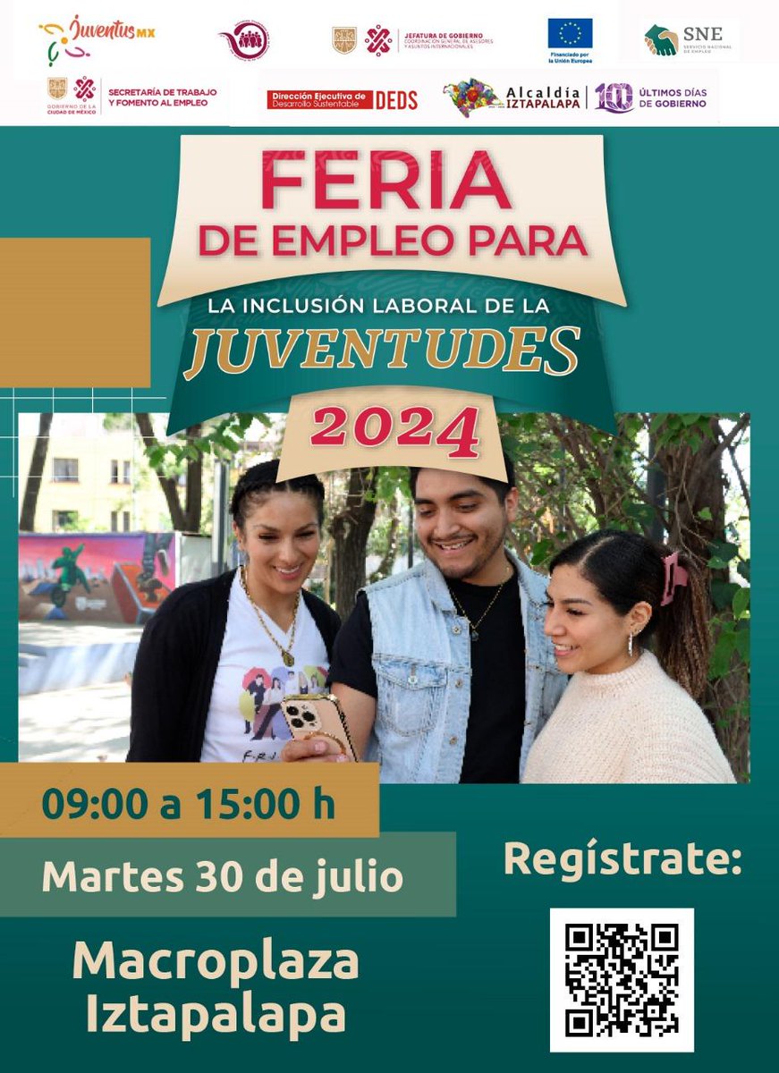 mx_juventus's tweet photo. ¡ACOMPÁÑANOS EN LA FERIA DEL EMPLEO 2024 PARA LA INCLUSIÓN LABORAL DE LAS JUVENTUDES!

Convocada por el proyecto JuventusMx (@Iniciativa_pcd  @InternacCDMX con apoyo de la @UEenMexico), @TrabajoCDMX el @SneCdmx y la @Alc_Iztapalapa 

🧵1 https://t.co/tL872vmmMn