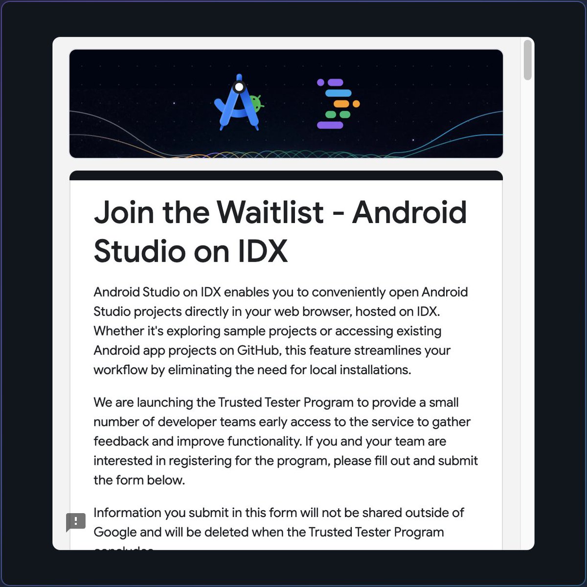 androiddevnotes's tweet image. Android Studio on IDX
(idx.google.com/android-studio…)

Open Android Studio projects directly in web browser