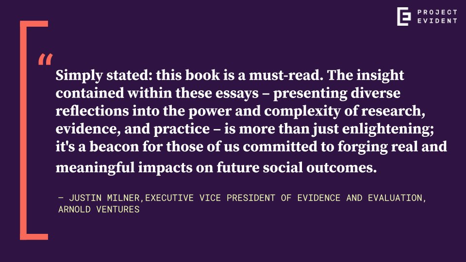 Download your free copy of “Next Generation Evidence.” The book features practitioners at all stages of their evidence-building journeys and outlines a vision for a stronger, more equitable data ecosystem. projectevident.org/next-generatio…