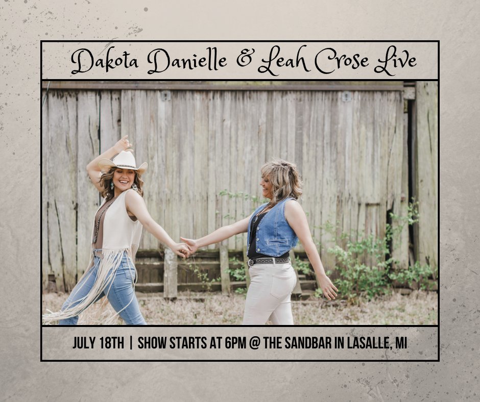 DDanielleMusic's tweet photo. Hey y'all! Mark your calendar for Thursday, July 18th and head over to the Sandbar in Lasalle, MI. I'll be performing from 6 pm to 10 pm, and I'd love to see you!

@Nuxoll Photography https://t.co/h1O4YiTOKR