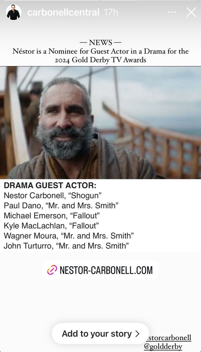 Nestor Carbonell (@carbonellnestor) on Twitter photo So honored & grateful to be nominated for <a href="/TheEmmys/">The Emmys</a> & <a href="/GoldDerby/">Gold Derby</a> Awards. Getting to play Vasco Rodrigues was a gift in and of itself. Thank you, <a href="/FXNetworks/">FX Networks</a> & everyone at <a href="/shogunfx/">Shogun</a> <a href="/CarbonellCentrl/">Néstor Carbonell Central</a> So honored & grateful to be nominated for <a href="/TheEmmys/">The Emmys</a> & <a href="/GoldDerby/">Gold Derby</a> Awards. Getting to play Vasco Rodrigues was a gift in and of itself. Thank you, <a href="/FXNetworks/">FX Networks</a> & everyone at <a href="/shogunfx/">Shogun</a> <a href="/CarbonellCentrl/">Néstor Carbonell Central</a>