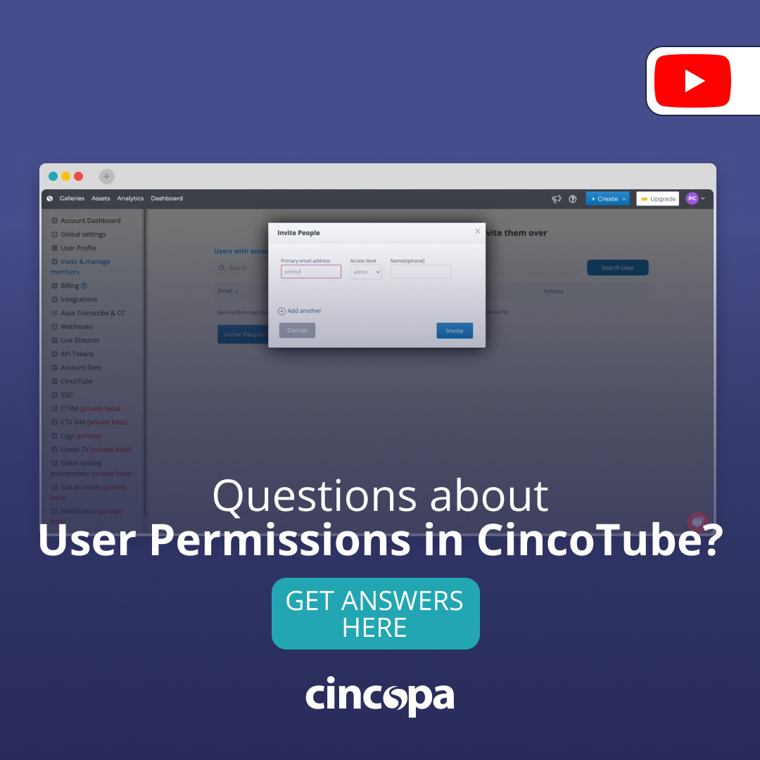 Got questions about User Permissions in CincoTube? 🤔

We've got you covered! Check out our latest tutorial for clear answers and step-by-step guidance: 🔗hubs.li/Q02Dzcdb0
#Cincopa #CincoTube #UserPermissions #Tutorial