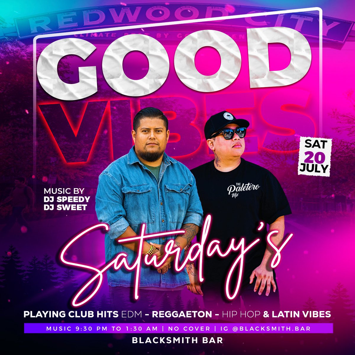 🍭 #redwoodcity This Saturday me and the homie djsweet are kicking off #goodvibes Saturday’s! 
Playing club hits
Reggaeton
Hip Hop
Latin Vibes!