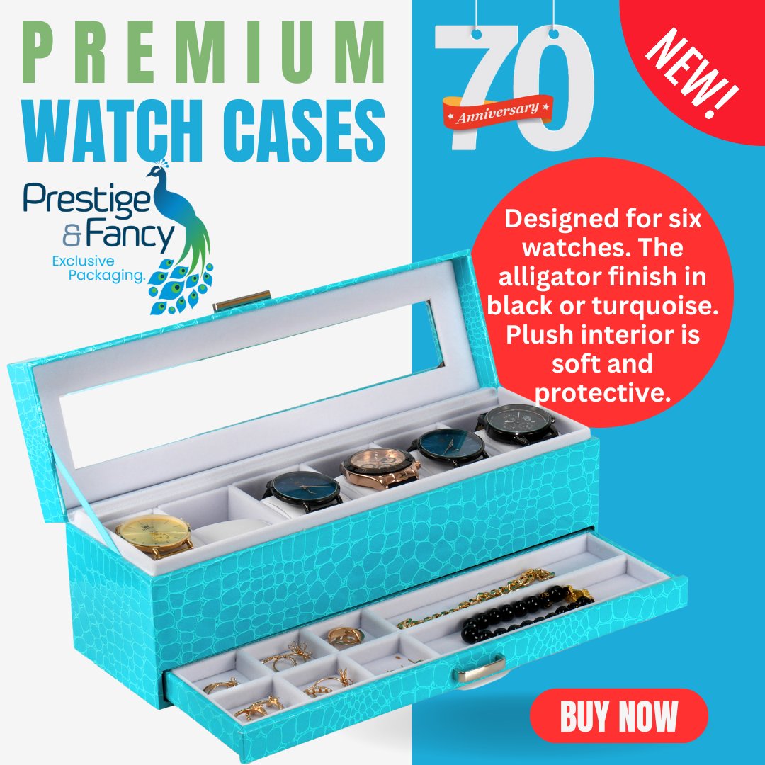 prestigefancy's tweet image. "⌚️⌚️ Store your watches in style with our elegant Watch Case! Alligator finish available in black and turquoise. Fits six watches. The soft interior keeps your timepieces safe and beautifully displayed. #PrestigeFancy #WatchCase #WatchStorage #TimepieceDisplay 🖤💙"