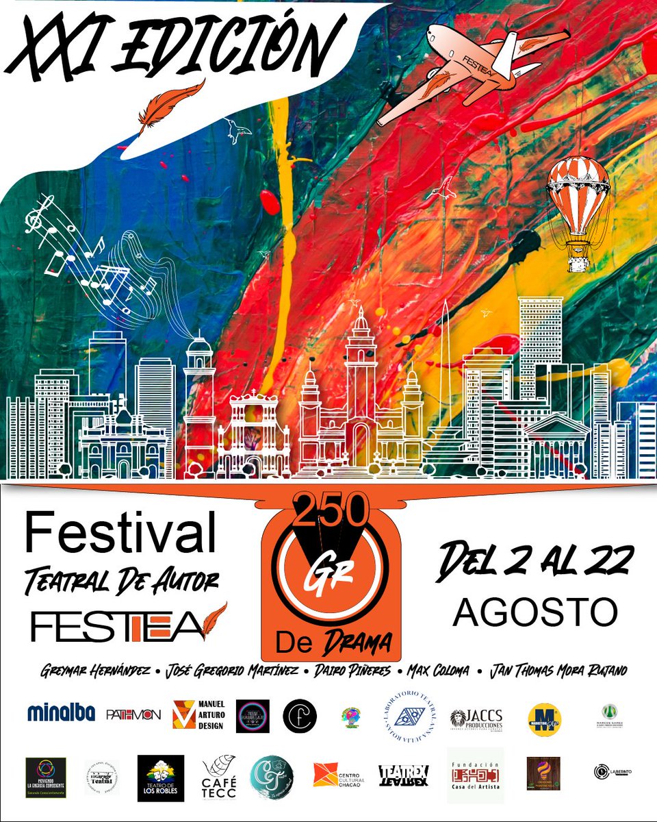 #AcáCaracas teatral 🎭

Del 2 al 22 #Agosto  Caracas será epicentro de la XXI edición de <a href="/FESTEA/">FESTEA</a> y sus "250 gramos de drama". Festival Teatral de Autor, que aborda las obras y el imaginario de jóvenes autores venezolanos. 

Lléguense!