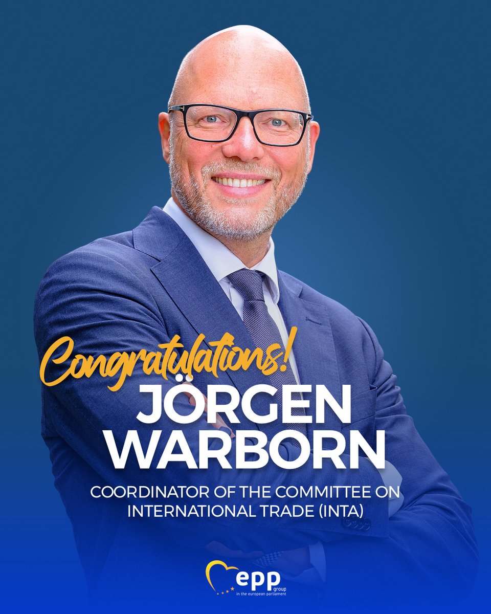 EPPGroup's tweet photo. MEP @jorgenwarborn has been elected as @EPPGroup Coordinator of the Committee on Committee on International Trade (INTA) in the European Parliament.

Congratulations!
#EPP4EU https://t.co/Zw2NDTSsCT