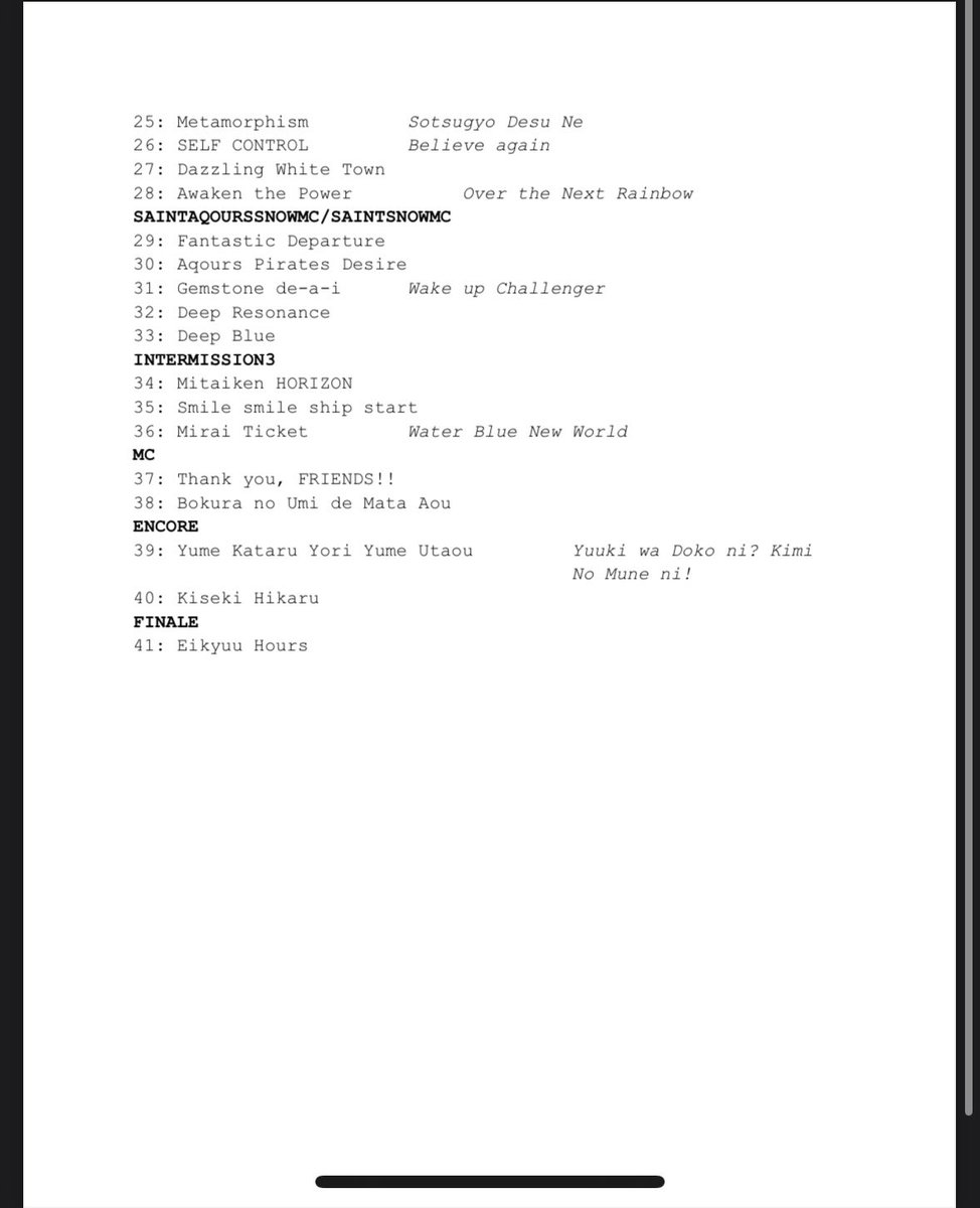torikobito_'s tweet photo. i made an aqours finale live setlist prediction for funsies. lmk what you think! :) typing out some notes in the replies https://t.co/XDD8abk1FN