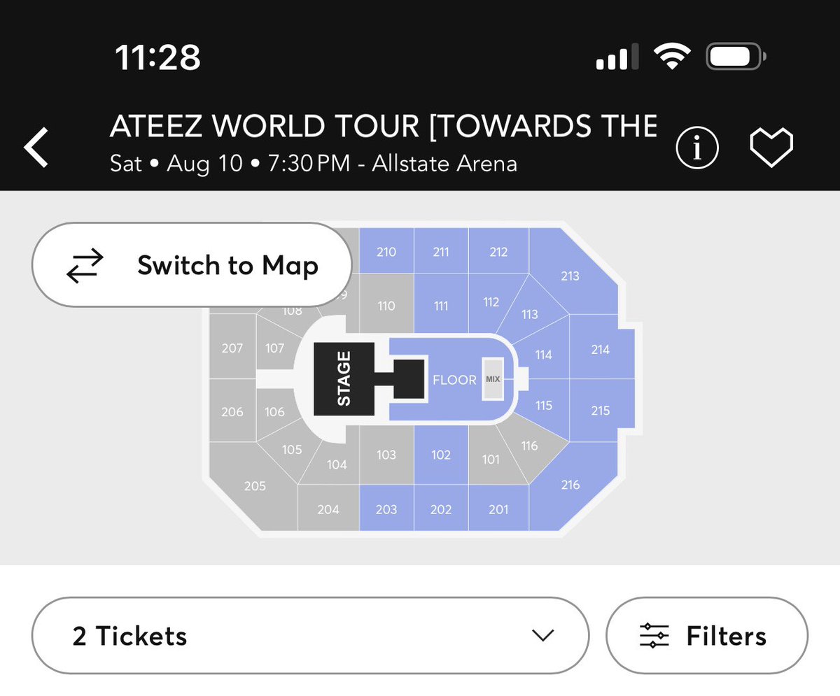 WTB/ ISO 4 Ateez Rosemont 08/10 and 08/11 concert tickets 

Hello. I am looking to buy 2 Ateez concert tickets for the Rosemont 08/10 and 08/11 shows respectively. 

- For 08/10: prefer Section 102, 103, 110 and section 111. Looking for seats in first 12 rows if possible. 
+