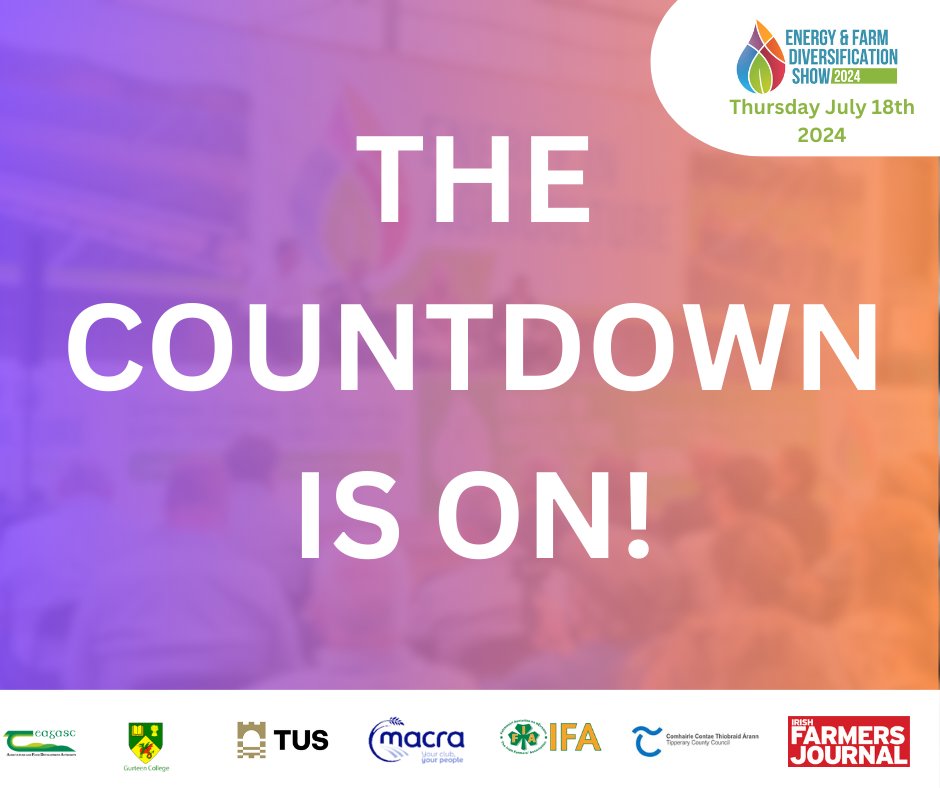 Energy and Farm Diversification Show 2024 (@energyinagri) on Twitter photo Tomorrow is show time!
Come along bright and early doors open at 8.30am
🗓️ Thursday 18th July
📍Gurteen College, Co.Tipperary
Register at bit.ly/4biINJT
<a href="/IFAmedia/">Irish Farmers' Association</a> <a href="/TipperaryCoCo/">Tipperary County Council</a> <a href="/farmersjournal/">Irish Farmers Journal</a> <a href="/TUS_ie/">Technological University of the Shannon</a> <a href="/GurteenCollege/">Gurteen College</a> <a href="/MacranaFeirme/">Macra na Feirme</a> <a href="/teagasc/">Teagasc</a> Tomorrow is show time!
Come along bright and early doors open at 8.30am
🗓️ Thursday 18th July
📍Gurteen College, Co.Tipperary
Register at bit.ly/4biINJT
<a href="/IFAmedia/">Irish Farmers' Association</a> <a href="/TipperaryCoCo/">Tipperary County Council</a> <a href="/farmersjournal/">Irish Farmers Journal</a> <a href="/TUS_ie/">Technological University of the Shannon</a> <a href="/GurteenCollege/">Gurteen College</a> <a href="/MacranaFeirme/">Macra na Feirme</a> <a href="/teagasc/">Teagasc</a>