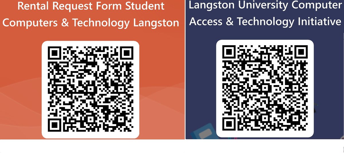 LangstonITS's tweet photo. Once you're moved in...
If you need to rent a laptop, scan the QR codes, fill out the form, and come pick it up at the date and time you are given. https://t.co/JE9CnNStwG
