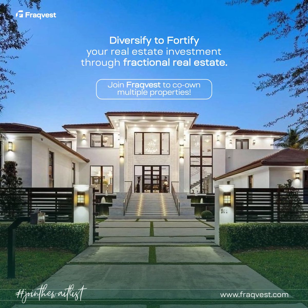 fraqvest's tweet image. Diversify your real estate portfolio with Fraqvest.
Own units of different real estate properties across different locations minimizing your risk level on your investments.

Join Fraqvest today!

 #financial #ProgressInProgress #Fraqvest #FractionalRealEstate #fraqvest