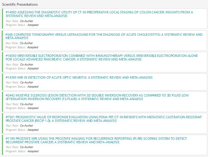 Great news! 7 abstracts approved for RSNA <a href="/RSNA/">RSNA</a> #Radiology <a href="/metaacademy_ofc/">Meta Analysis Academy</a>