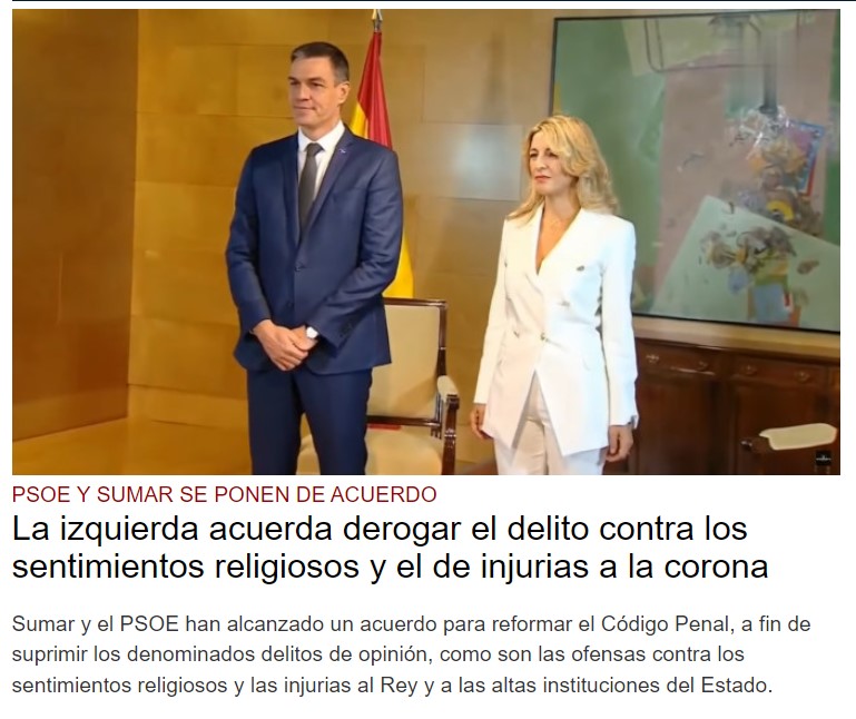 En resumen, que facilitan el camino a quienes ofendan los sentimientos religiosos o injurien a la monarquía, mientras que anuncian iniciativas para silenciar a quienes les critiquen a ellos...
¡No tengo más preguntas, señoría!