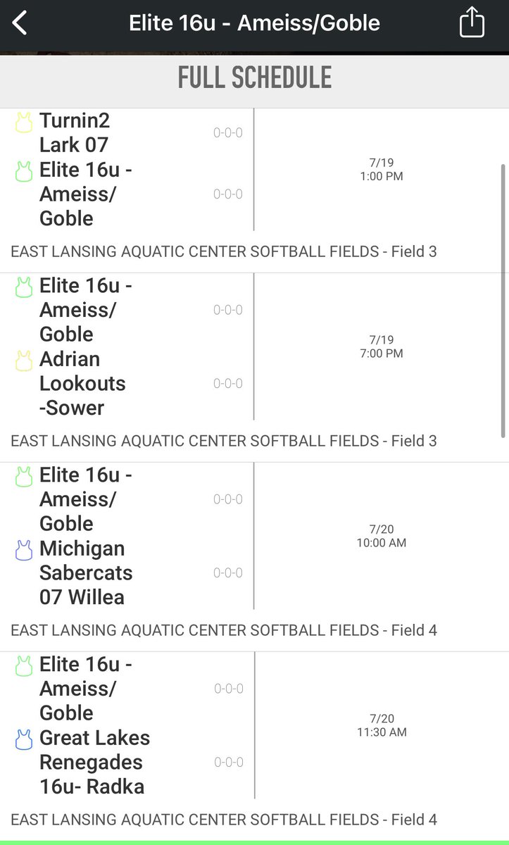 Schedule for this weekend in Lansing for the MI Exposure Tournament! Come and watch Elite 16U Ameiss/Goble! 🔥🥎