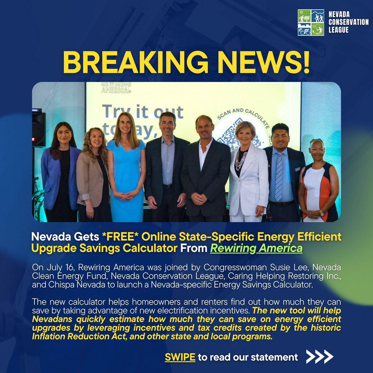 NVconservation's tweet photo. ⚡️ ICYMI: @RewiringAmerica partnered with @RepSusieLee and local advocates, including @NVConservation, to launch a new Energy Savings Calculator!
Discover how much *YOU* 🫵🏽 can save with incentives and upgrades, thanks to @POTUS' #CleanEnergyPlan ⬇️: https://t.co/VJlxeiy12M https://t.co/mC1xR3O1Oy