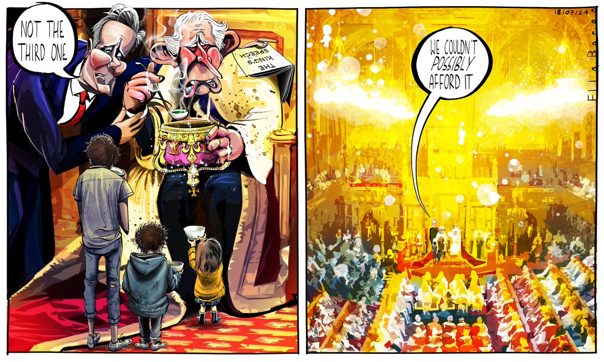 EBaronCartoons's tweet photo. Thursday’s @guardian cartoon
https://t.co/aoDSbQJSO4
#KingsSpeech #StateOpeningofParliament #LabourParty  #KeirStarmer  #KingCharlesIII https://t.co/MtZHLLRVDH