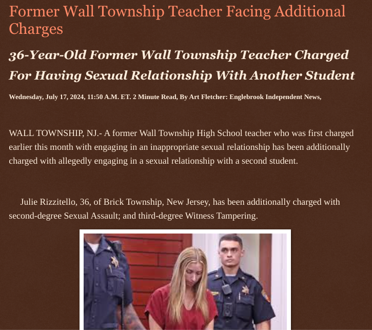 ArtFletcher9's tweet photo. Former Wall Township Teacher Facing Additional Charges https://t.co/L0wRXn6P2w via @Englebrooknews @Monmouthcounty @OceanCountyNJ #WallTownship @BrickTownship #school #teacher #additionally #charged #sexcrimes #students @wireless_step @HRG_Media @LodiNJNews @Breaking911 @TJ_Patriot1 @fordmb1 @BesosaKen @janninereid1 @Daytobehappy @SarahGeving1 @Shannon96574094 @gator4kb18 @MichelleF_35 @TrumpWasRite @USATRUMPMAN1 @KathyKbrose @juliepatriot67 @julie_dutto @RobGerundo @JimBobW49 @jimstemen @ramsey_lewis007 @WarhammertimeII @qfd_bruce @DSteampipe @ECOAlphaTango @Y6s8D8vmnCo394k @SAM002024 @colacasia2