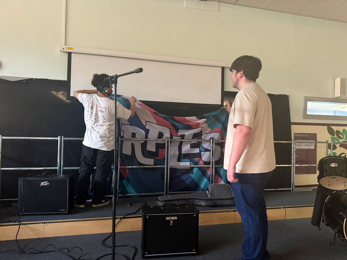 mosboroughpri's tweet photo. We still can’t quite believe we managed to keep this all a secret! 

(We also can’t quite believe how hard it is to hide an entire drum kit or to smuggle into school a band!!) 

@Marples__ @thomasmartin_02 

                 🎸🌟🎵🌟🎸 https://t.co/XYcvVgjiut