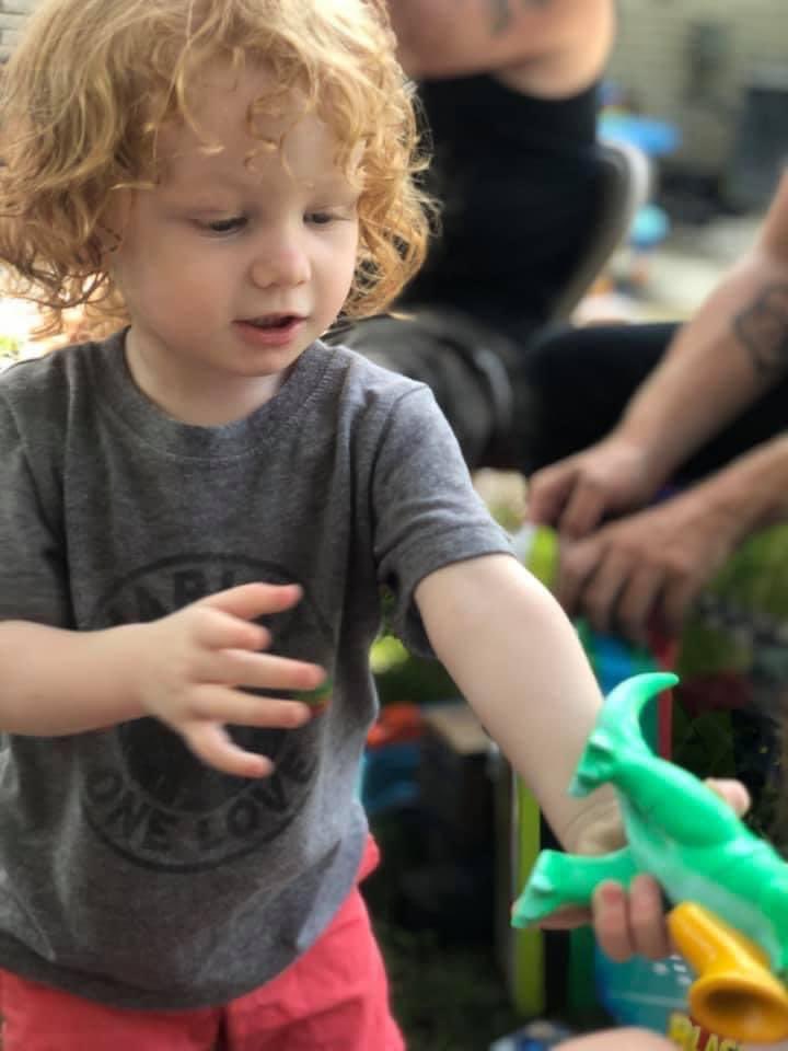 ShannaCarroll80's tweet photo. Oh my heart. Finn was so tiny lol. The year he got a Jeep like mommy, with Angry eyes too. 🩵🩵🩵 #julycancer 
#gingerbaby #daywalker https://t.co/8Xcvv2CzvX