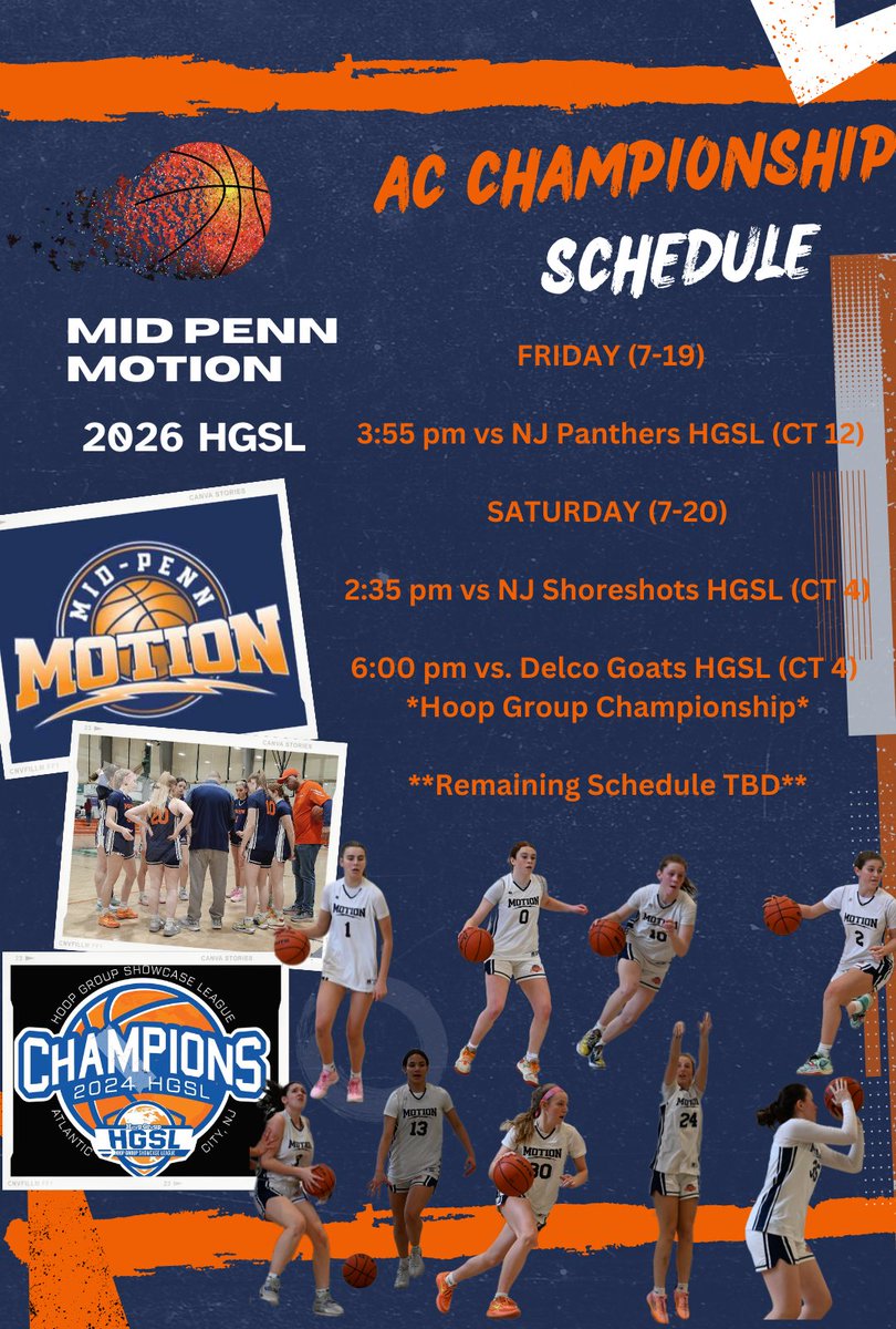 Mid Penn Motion 2026 Blue HGSL (@motion2026) on Twitter photo Here is our schedule for <a href="/hgsl_girls/">Hoop Group Girls</a> AC Championship
We’re looking forward to finishing the season out strong! Here is our schedule for <a href="/hgsl_girls/">Hoop Group Girls</a> AC Championship
We’re looking forward to finishing the season out strong!