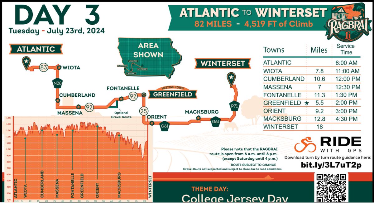 TrooperDeVault's tweet image. RAGBRAI 2024 starts this Sunday July 21st in Glenwood and heads east through southern Iowa next week. You may not be riding a bike but are sure to find yourself waiting at intersections lots longer than normal....so plan ahead now to leave early or find another route if possible!