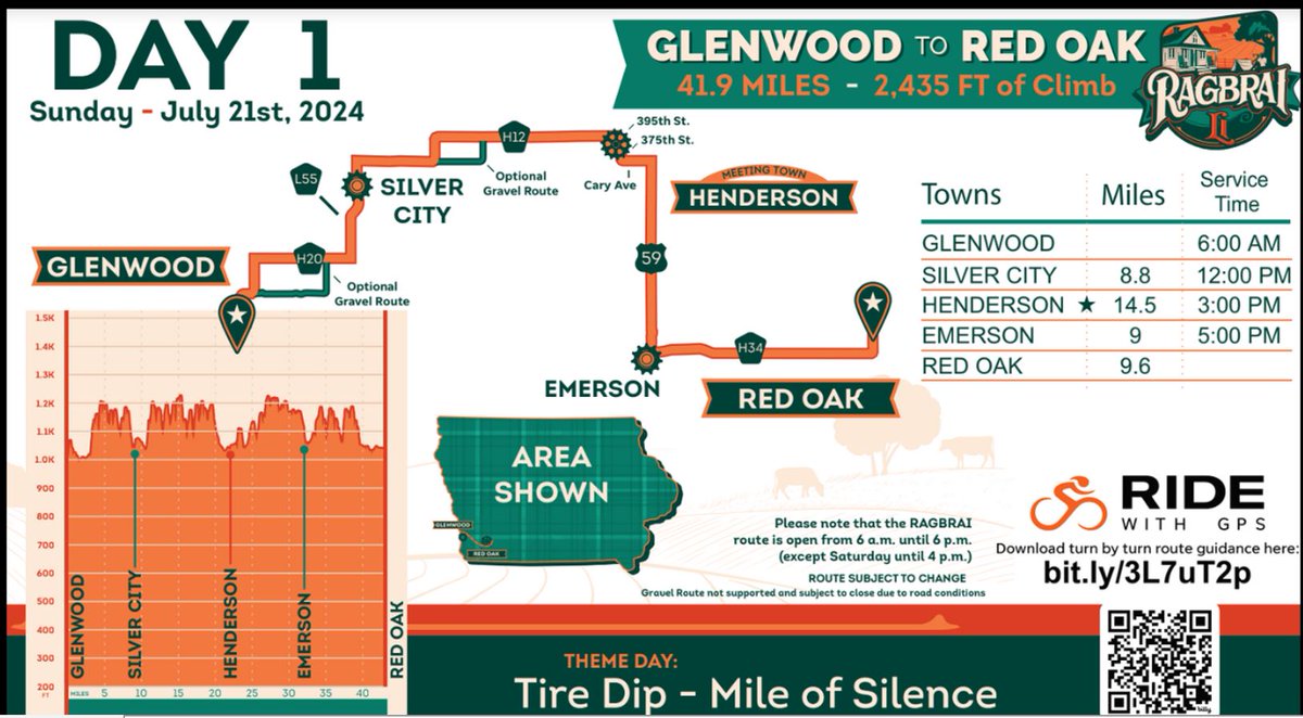TrooperDeVault's tweet image. RAGBRAI 2024 starts this Sunday July 21st in Glenwood and heads east through southern Iowa next week. You may not be riding a bike but are sure to find yourself waiting at intersections lots longer than normal....so plan ahead now to leave early or find another route if possible!