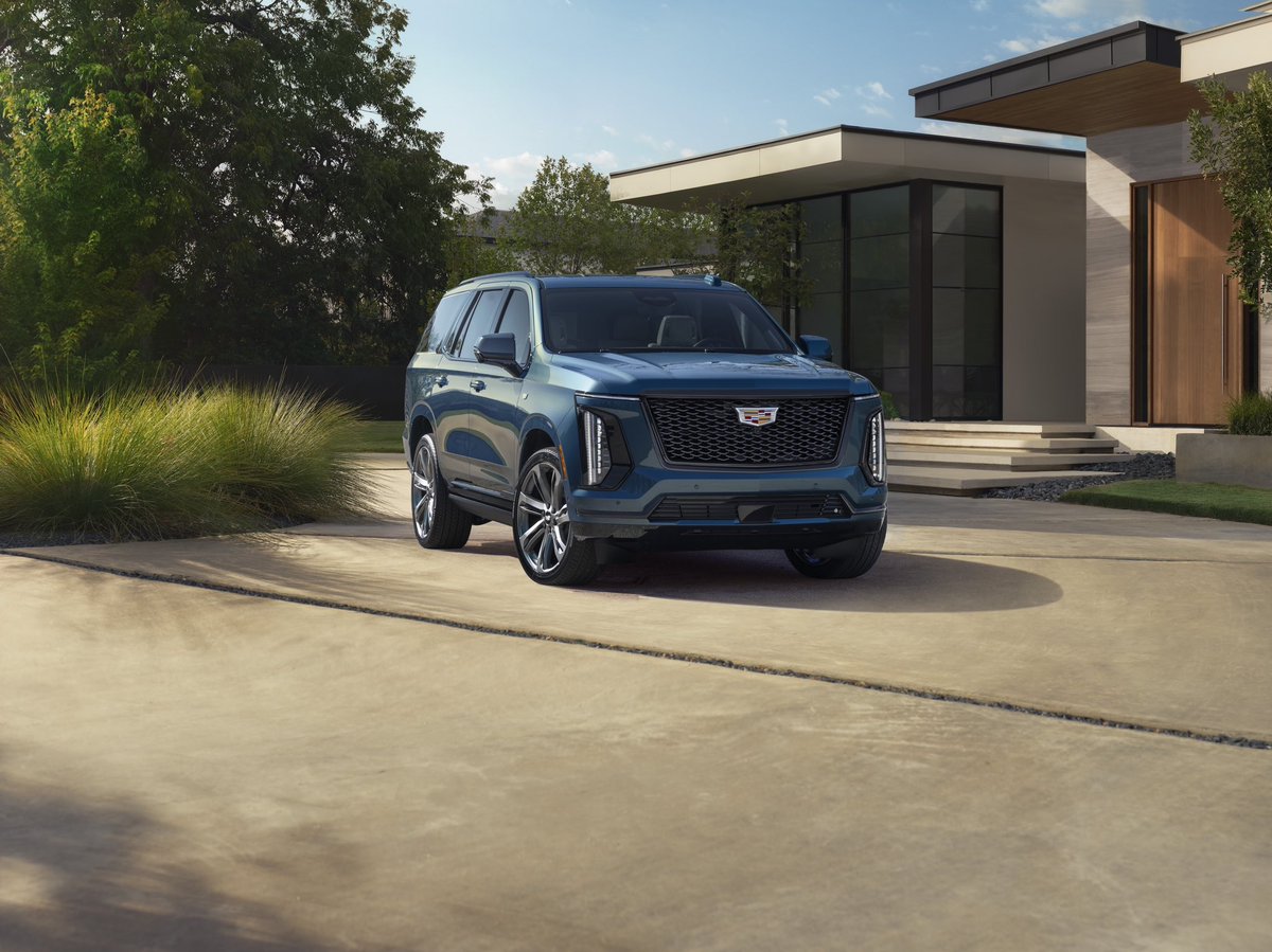 cole_marzen's tweet photo. The 2025 Cadillac Escalade breaks cover with fresh styling revisions, a massive 55-inch ultra-widescreen display, a column-mounted gear selector, a newly available Executive Second Row package, standard Super Cruise, as well as a 420 hp 6.2-liter naturally-aspirated V8 engine. https://t.co/GmvaNdVrxt