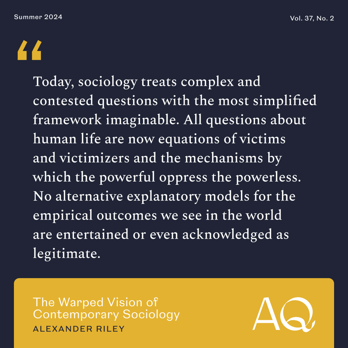 NASorg's tweet photo. The decline of sociology as an academic discipline has been unfolding in plain sight as ideologues colonize departments and repurpose scholarship in the service of radical political goals.

More from Alexander Riley in Academic Questions: https://t.co/r8N8cARXiz https://t.co/1gcn1r3G6h