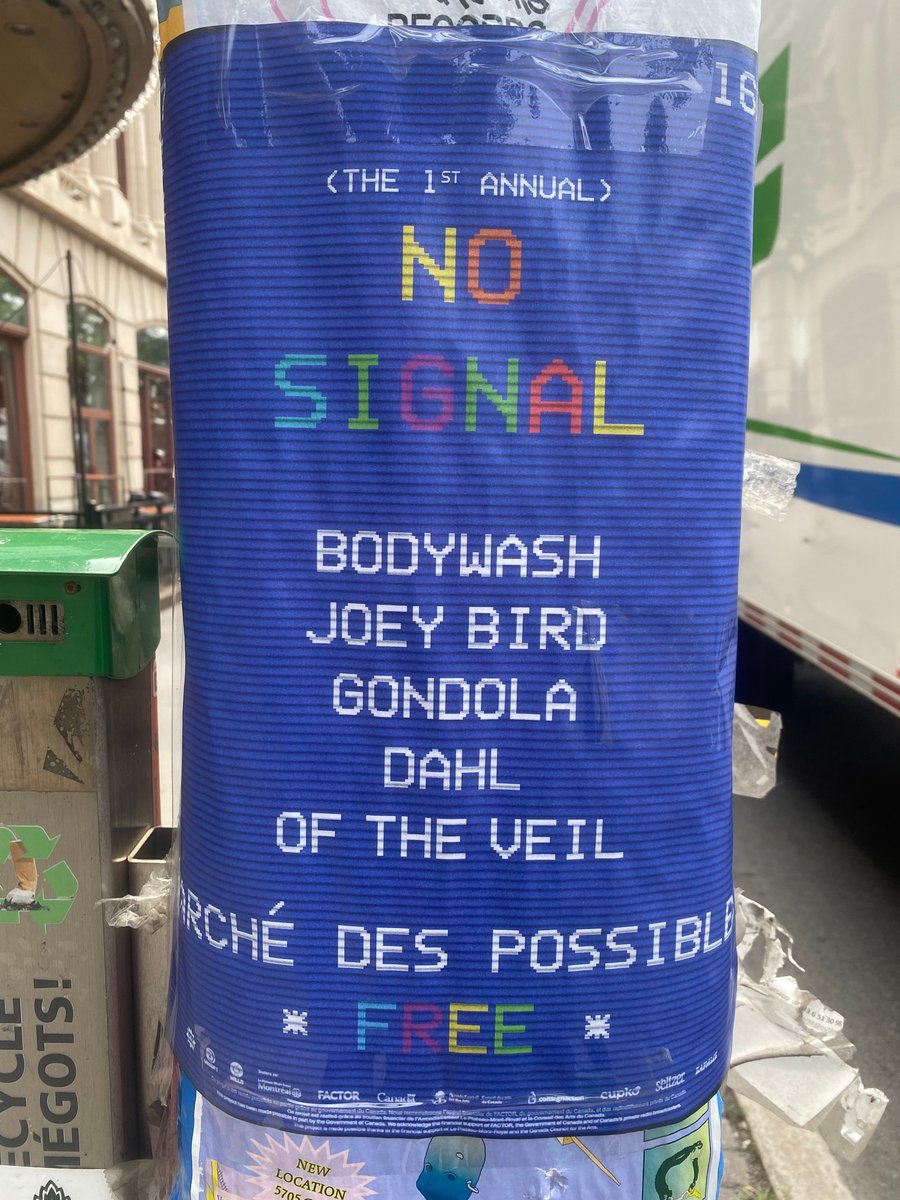 no signal est la première célébration annuelle de 5 groupes jouant de la musique dans un parking GRATUITEMENT !

16h00 le dimanche 21 juillet à MDP avec:
BODYWASH
JOEY BIRD
GONDOLA
DAHL
OF THE VEIL