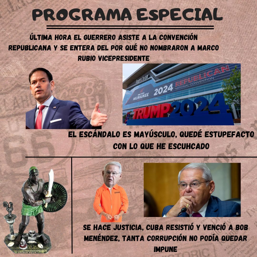 El Guerrero asiste a Convención Republicana y conoce por qué no nombraron a Marco Rubio como Vice Presidente de Trump. Quede estupefacto con lo que he escuchado de Marquito. Se hace justicia #Cuba resistió y venció a Bob Menéndez, tanta corrupción no quedó impune. Hoy en YouTube.