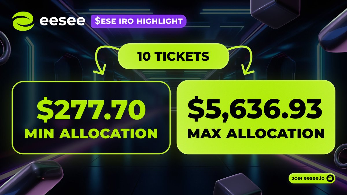 IRO Stats Highlights! 📊

We are about to step into the IRO season, so let's check out some impressive stats from $ESE launch:

🎟 With the total amount of tickets of 5,010 &amp; the price of $10 per ticket, all the participants got a guaranteed profit!

💰 Purchasing 10 tickets has