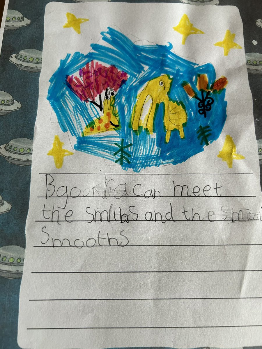 MrsGriffiths7's tweet photo. Drawing where we think Beegu has come from in drawing club today! Love how they’ve remembered lots of facts about the planets 🪐 #drawingclub #beegu #eyfs #writing https://t.co/8L7YdsRx5h