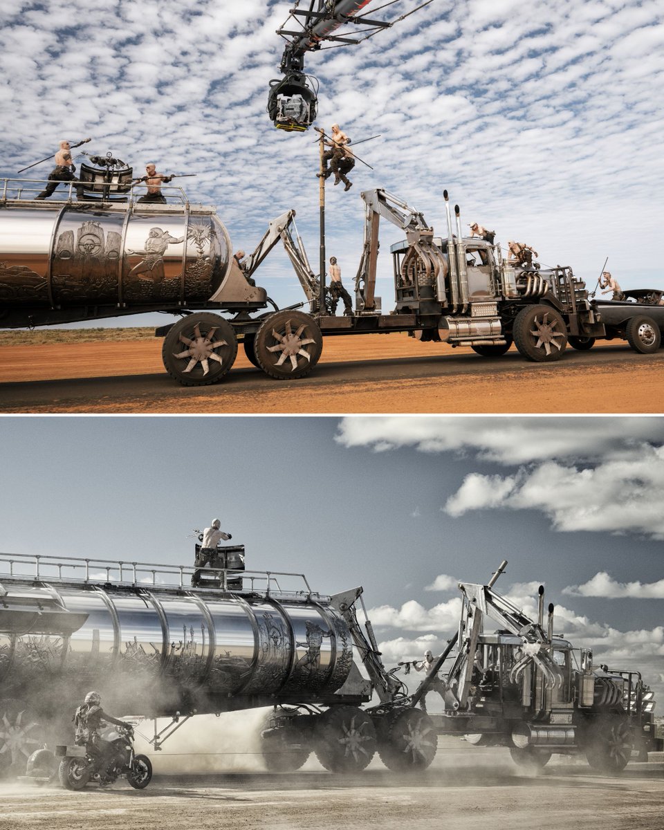 The filming process vs the final shot 🎥 

Buy or Rent the Home Premiere of #Furiosa: A Mad Max Saga now.