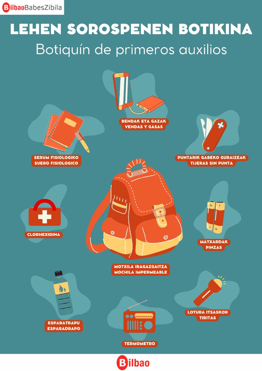 BabesZibila_BI's tweet photo. 🚨 Prestatu edozein ezustekorako. 🚑✨ Sendagairik gabeko lehen sorospenetako #botikina funtsezkoa da.

🚨Prepárate para cualquier imprevisto. 🚑✨ Un #botiquín de primeros auxilios sin medicamentos es esencial.

#Bilbao https://t.co/2CIIBG27Oa