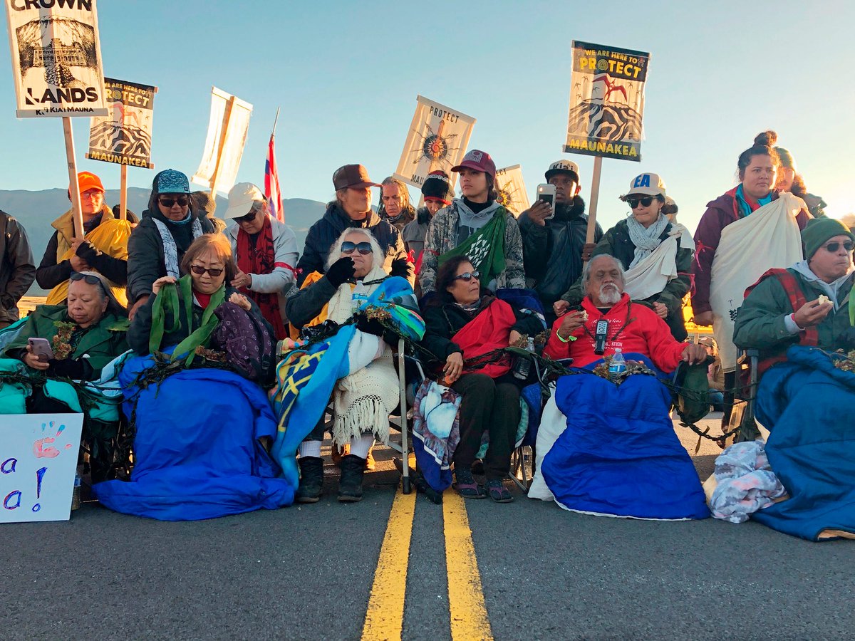 5 years ago, the State of Hawaii arrested Indigenous elders blocking construction of the Thirty Meter Telescope at Mauna Kea. The pain &amp; pride I felt that day replays over &amp; over again. Generations of Kānaka Maoli have prevented desecration &amp; destruction of our sacred mountain.