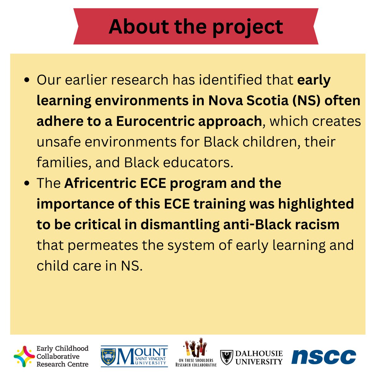 eccrc_msvu's tweet photo. We've been discussing the Africentric Principles and Pedagogy in Early Learning project but what does that mean? Check out our infographic about the project so far, our participants, and our next steps. #Research #ECCRC #MSVU #Africentric #AfricentricEducation #BlackEducation https://t.co/XGofoVWgfk