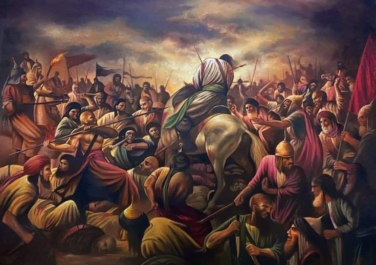 تعلّمـتُ منـكَ
ثباتِـي
وقـوّةَ حزنـي
وحيـدًا
فَڪم ڪنتَ يـومَ الطفـوفِ
وحيـدًا
ولـم يـكُ أشمـخُ منـكَ
وأنـتَ تـدوسُ عليـكَ الخيـولْ..

-مظفّر النواب.