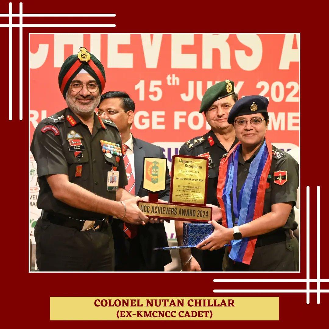KMCadet_'s tweet photo. Two of our esteemed alumni 
Col. Nutan Chillar ma'am and Ved Prakash Sir are awarded with NCC Achievers Award'24 among 22 Finalists from all over India for their accomplishments &amp; contribution to the nation.
And Vice president of July,NCC Alumni Club Maj. Dr S.K. Kaushik (Ex-ANO) https://t.co/mOOzCTWyOs
