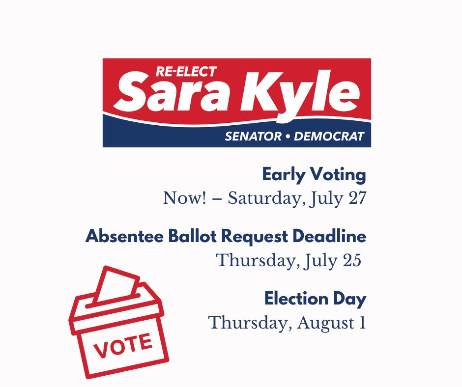 Send me back to Nashville so I can keep fighting for Memphis! Early voting is going on now through July 27. #votesarakyle #earlyvoting