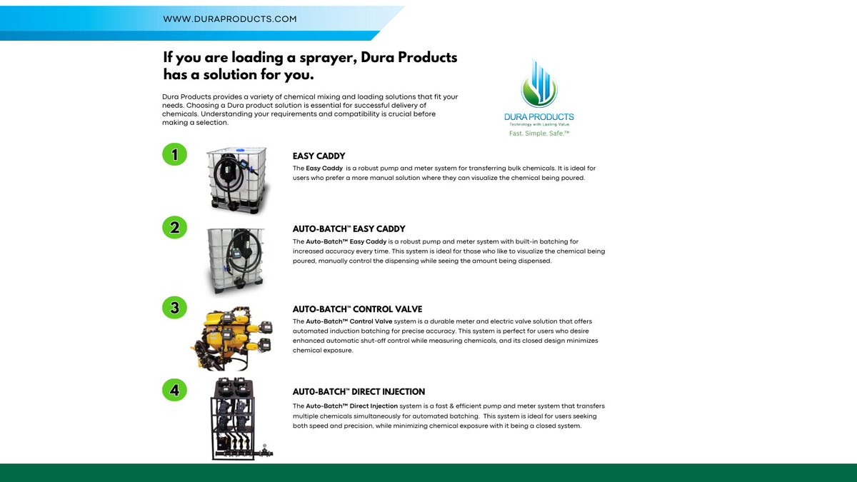 Check out Dura's selection for all your sprayer needs! Our products are designed to be Fast. Simple. Safe.™ Find the perfect fit with our easy guide! #DuraProducts #SprayerSolutions #EfficientAndSafe #AgriTech #FarmingLife