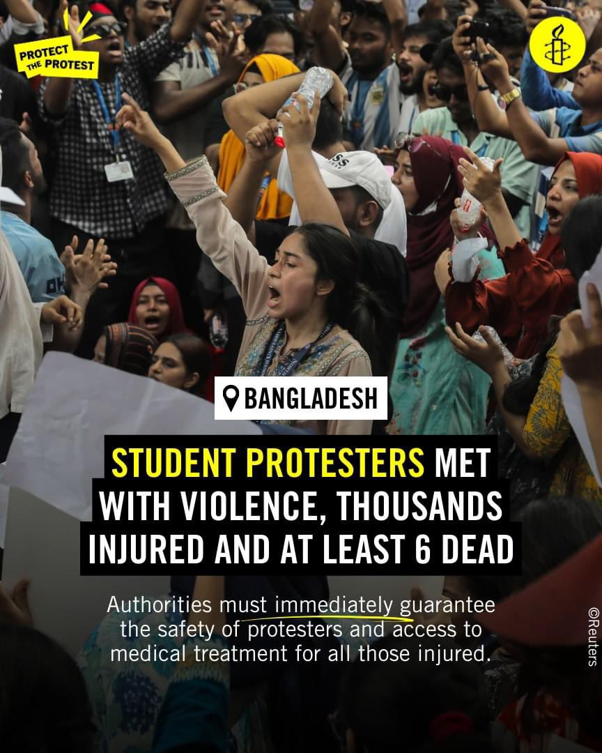 Amnesty International South Asia, Regional Office (@amnestysasia) on Twitter photo BANGLADESH 🇧🇩: <a href="/amnesty/">Amnesty International</a> has analysed and authenticated witness testimonies, video and photographic evidence which confirms that the police used unlawful force against student protesters.
Further witness testimonies confirm the continuation of a multi-year pattern of violence BANGLADESH 🇧🇩: <a href="/amnesty/">Amnesty International</a> has analysed and authenticated witness testimonies, video and photographic evidence which confirms that the police used unlawful force against student protesters.
Further witness testimonies confirm the continuation of a multi-year pattern of violence