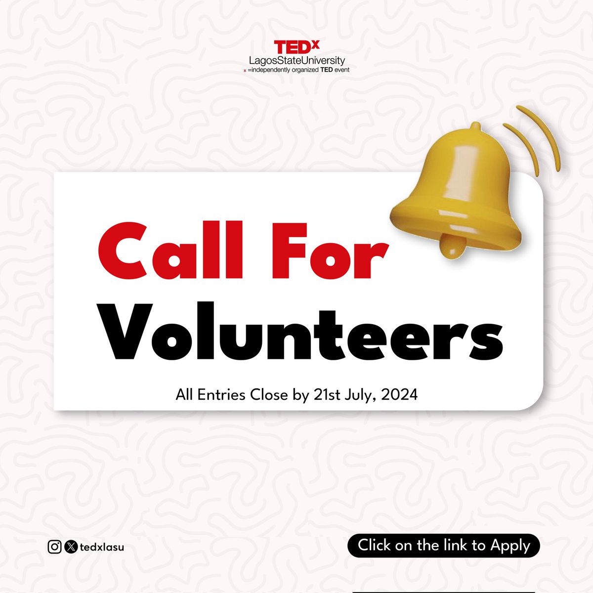 TEDxLASU's tweet photo. Are you fascinated by the awesome TEDx initiative and would like to be part of the planning and execution of the TEDxLagosStateUniversity 2024 event? 
Being a TEDxLagosStateUniversity Volunteer offers you amazing opportunities.

Register through this link:
https://t.co/z28VaTBxWX https://t.co/RTCZ9rOT0V
