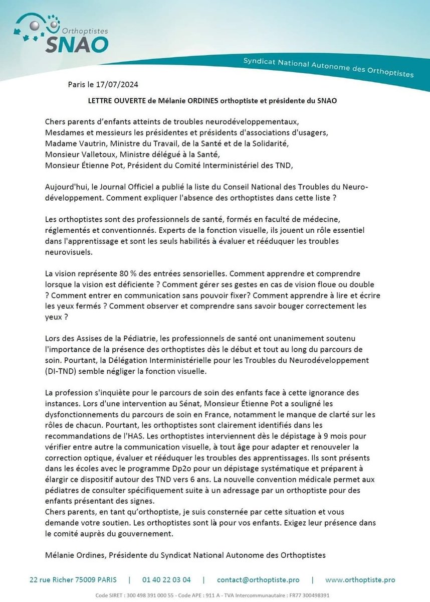 Ordines Melanie Orthoptiste (@melanieordines) on Twitter photo Lettre ouverte aux usagers, parents d'enfants avec #tnd #troubledesapprentissages #tnv et aux instances. Expliquez nous pourquoi nous sommes absents ?? <a href="/CaVautrin/">Catherine Vautrin</a> <a href="/fredvalletoux/">Frédéric Valletoux</a> <a href="/AdrienTaquet/">Adrien Taquet</a> <a href="/etiennepot/">etienne pot</a> Lettre ouverte aux usagers, parents d'enfants avec #tnd #troubledesapprentissages #tnv et aux instances. Expliquez nous pourquoi nous sommes absents ?? <a href="/CaVautrin/">Catherine Vautrin</a> <a href="/fredvalletoux/">Frédéric Valletoux</a> <a href="/AdrienTaquet/">Adrien Taquet</a> <a href="/etiennepot/">etienne pot</a>