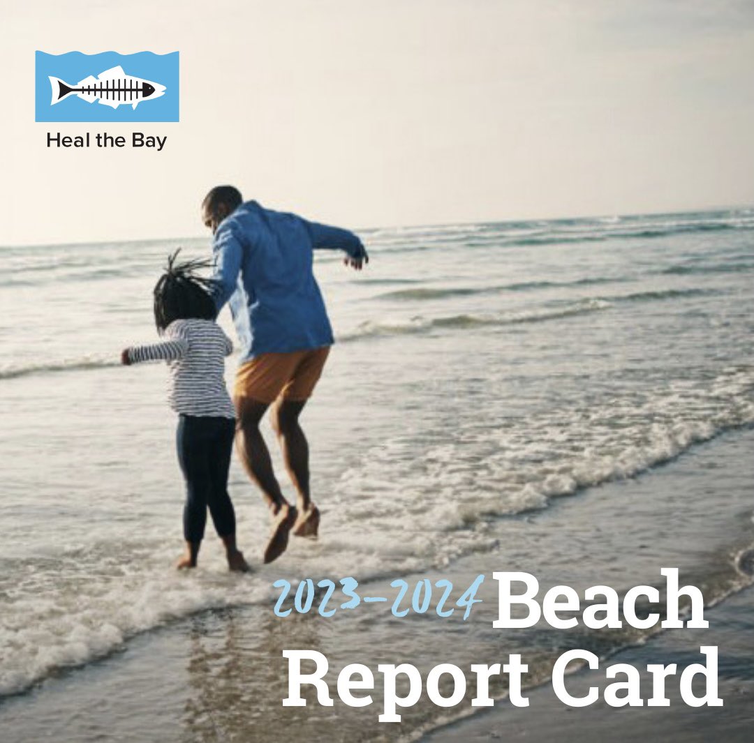 HealTheBay's tweet photo. The 34th Annual Heal the Bay Beach Report Card is here. Your health matters, and we're committed to providing the information you need for safe beach outings. Discover the truth about your local beaches at https://t.co/cFzb3irGl7. https://t.co/HwfwZqImIn